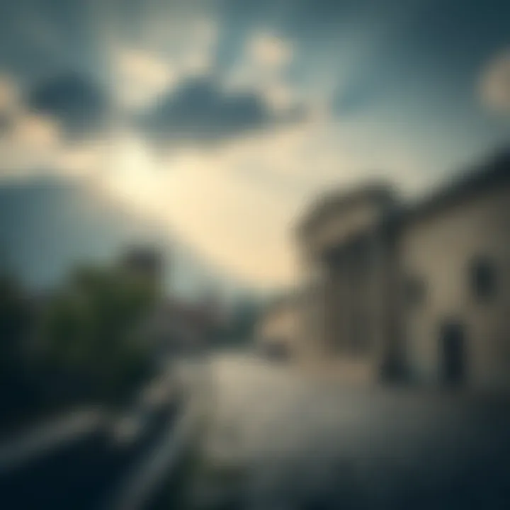 A historical representation of 명당 with ancient structures and cultural significance.