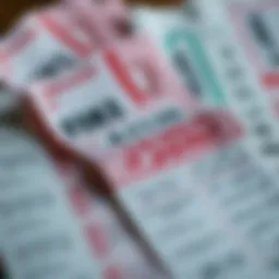 A visual representation of lottery tickets and betting slips