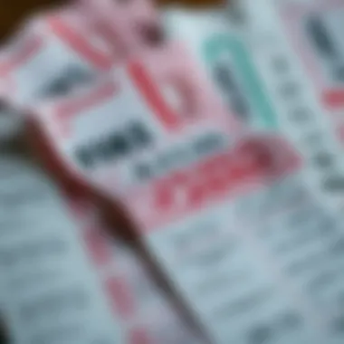 A visual representation of lottery tickets and betting slips