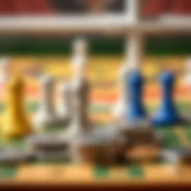 Close-up of game pieces and betting tokens used in horse racing board games