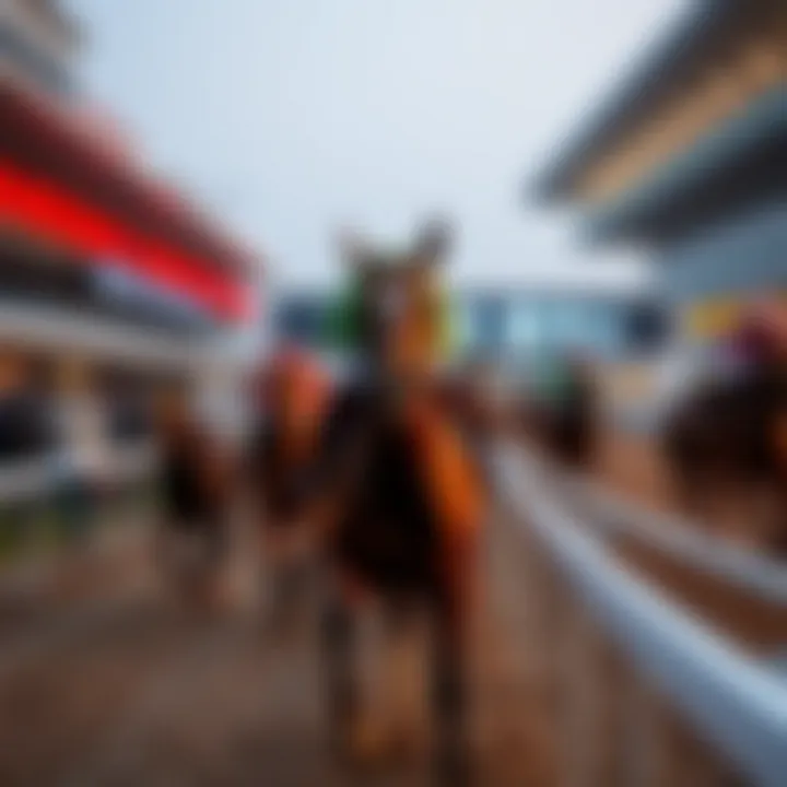 A vibrant scene of modern horse racing events in Korea.