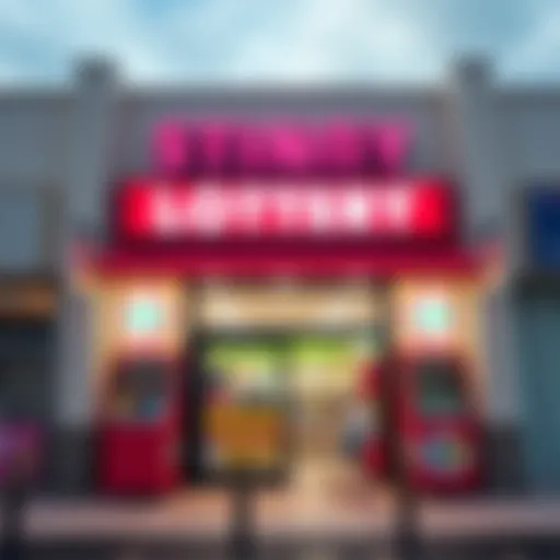 A vibrant lottery retail storefront inviting customers