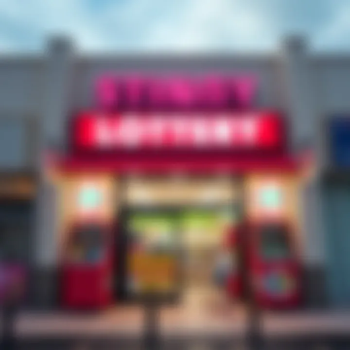 A vibrant lottery retail storefront inviting customers