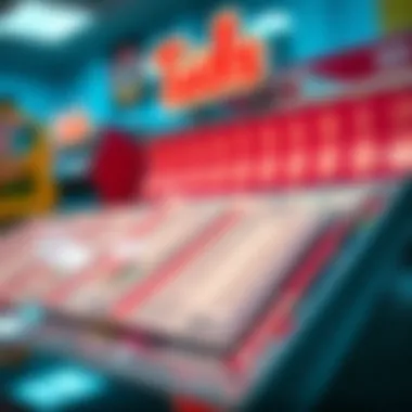 A close-up of lottery tickets displayed on a counter