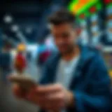 Checking lottery numbers on a smartphone app.