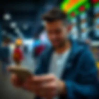 Checking lottery numbers on a smartphone app.