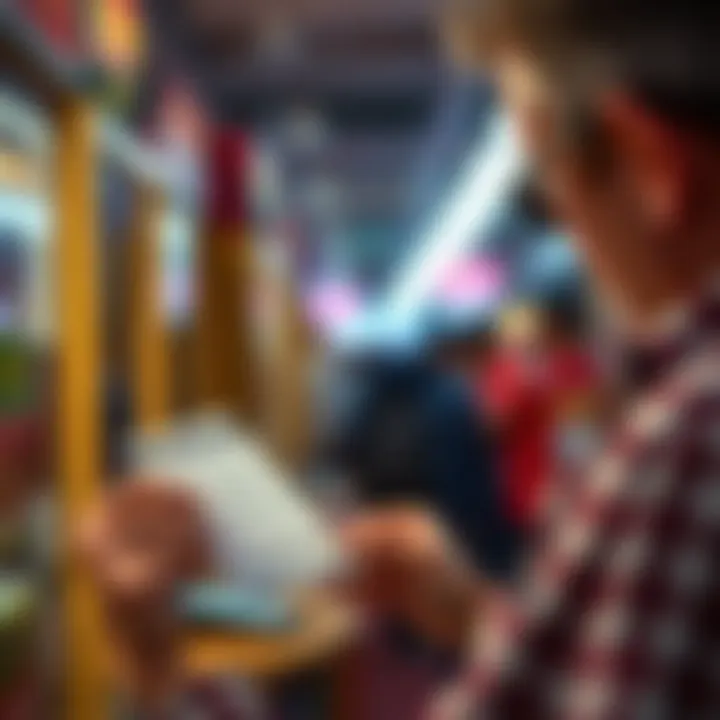 A person reviewing lottery tickets.