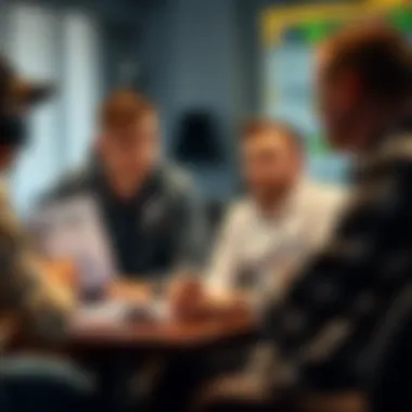 A group of enthusiasts analyzing racing statistics