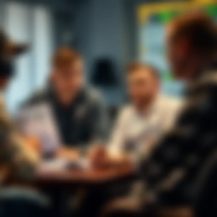 A group of enthusiasts analyzing racing statistics