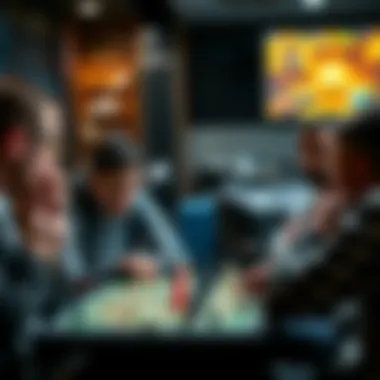 Players engaged in a strategic discussion over the horse racing board game